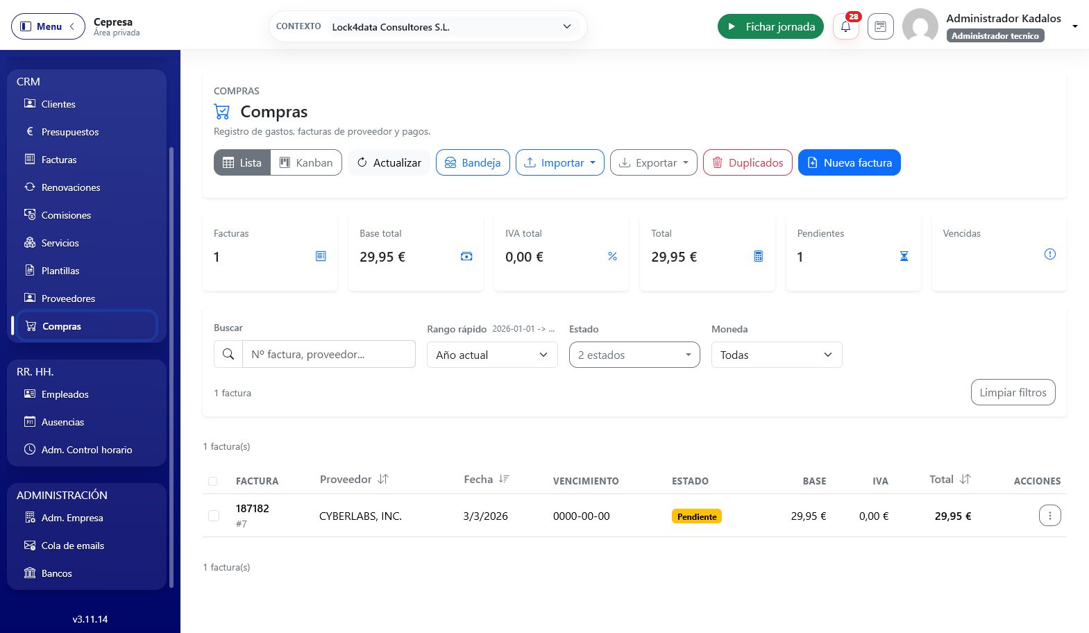 Panel de compras y proveedores de L4D Cloud